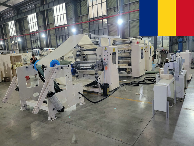 Good effect 3 lines glue lamination V fold hand towel paper making machine in Romania