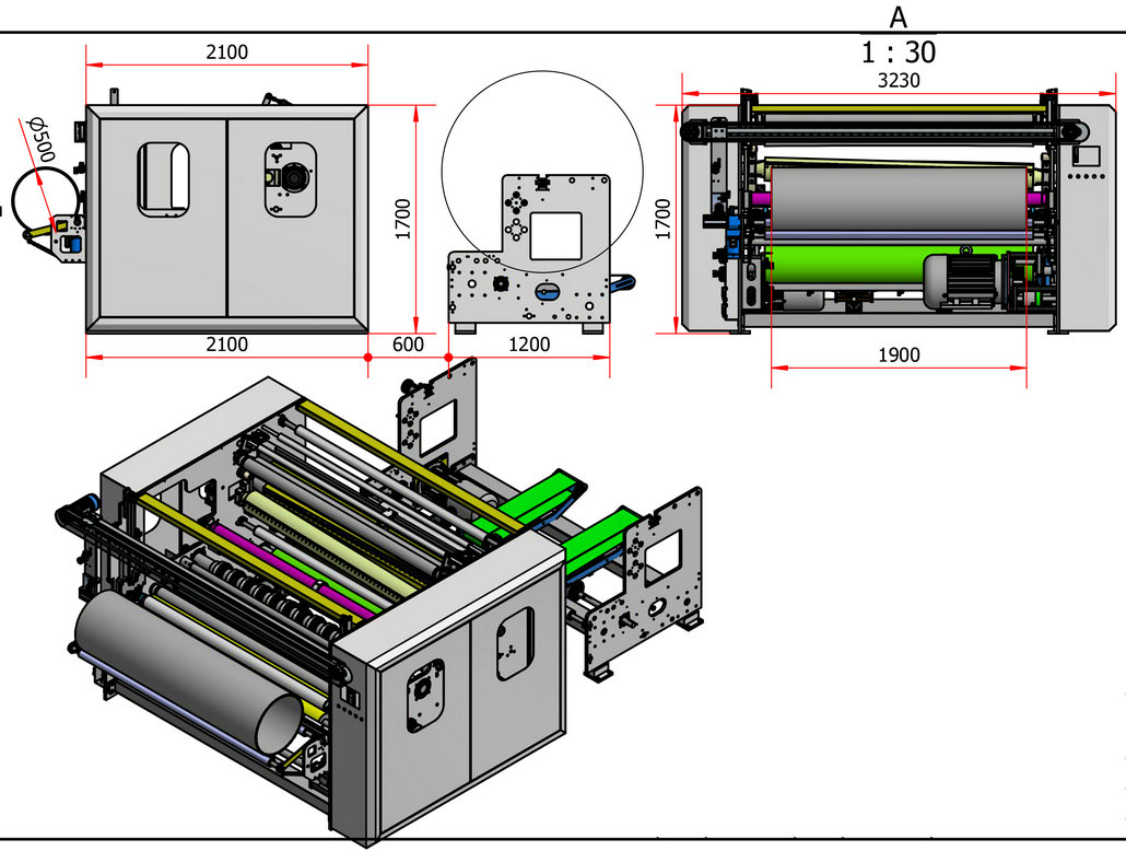 maxi roll rewinding and slitting machine