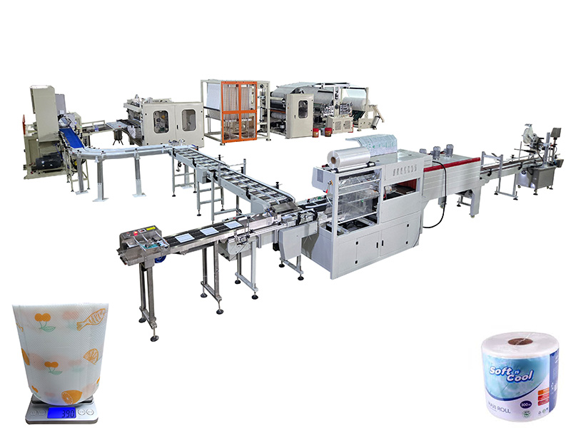 Línea de producción automática de máquina para fabricar toallas de papel en rollo maxi con mango de impresión en color